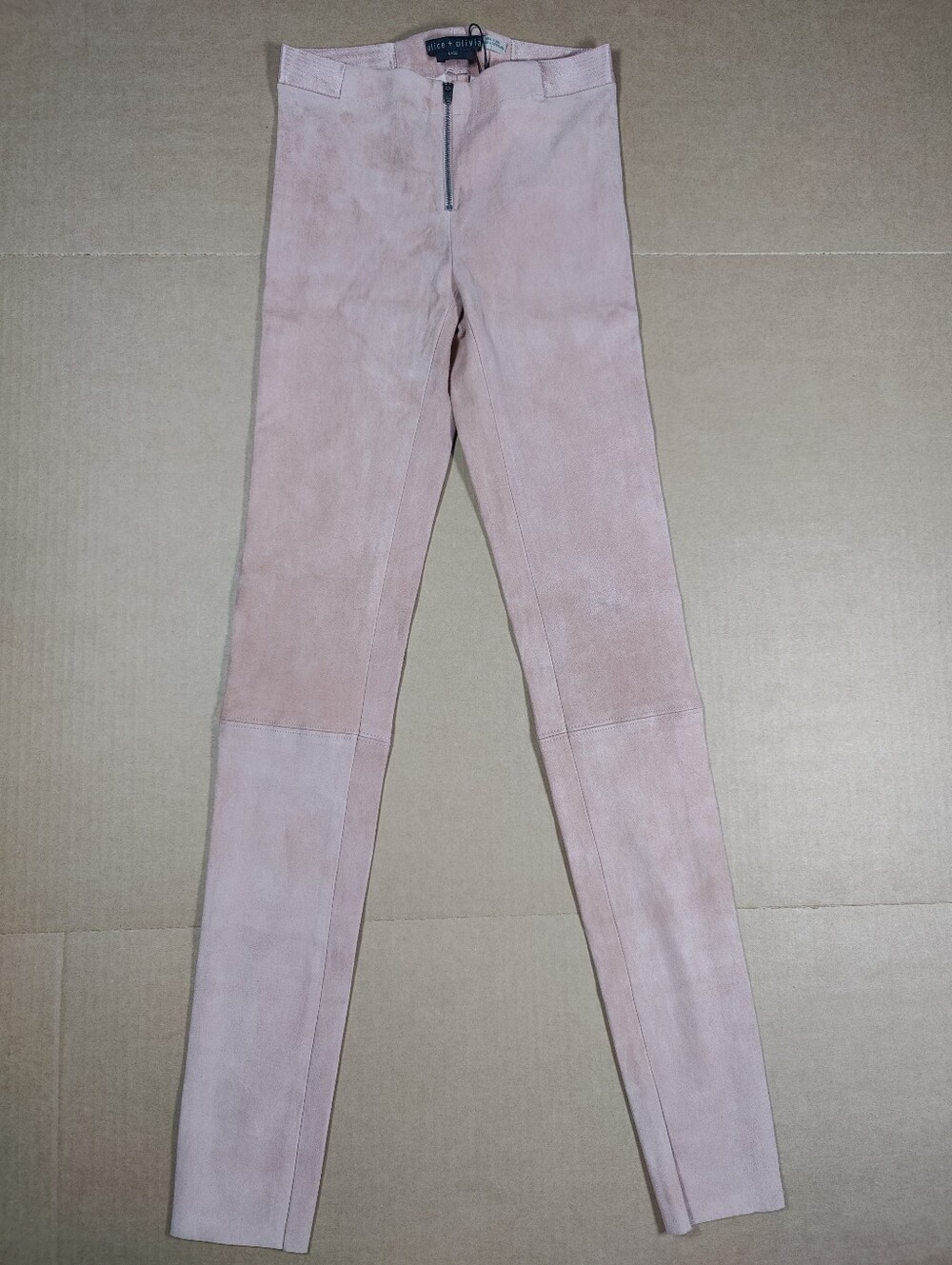 NWT Alice + Olivia Rose Tan Suede Leggings Pants Size 0 Made In USA MSRP 798$